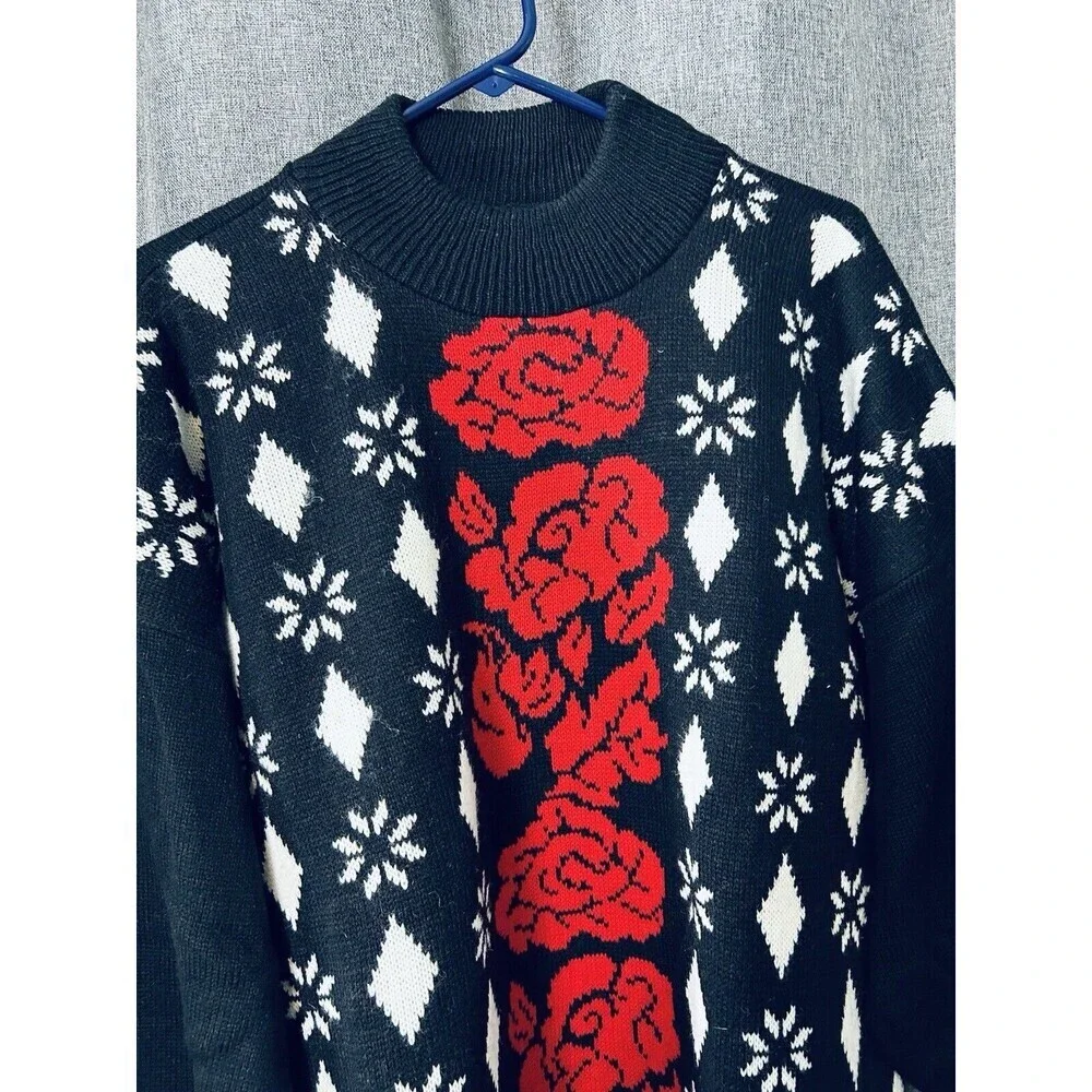 Sweater Exchange Vintage Tunic Sweater Mock Neck Holiday Valentine Roses 24 Goth - Picture 2 of 7